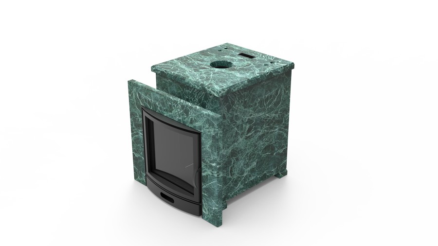 Печь в облицовке из натурального камня Genesis GN 500 облицовка закрытая плоская пироксенит-элит фото в Екатеринбурге