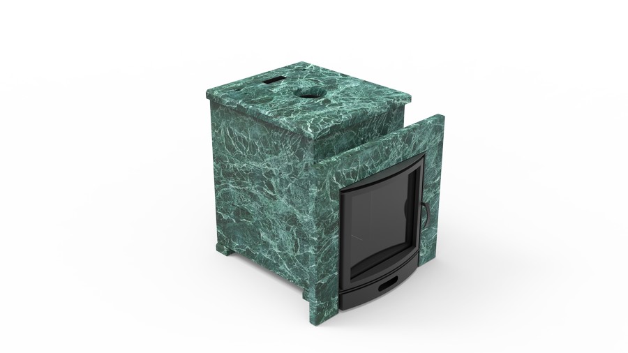 Печь в облицовке из натурального камня Genesis GN 500 облицовка закрытая плоская пироксенит-элит фото в Екатеринбурге