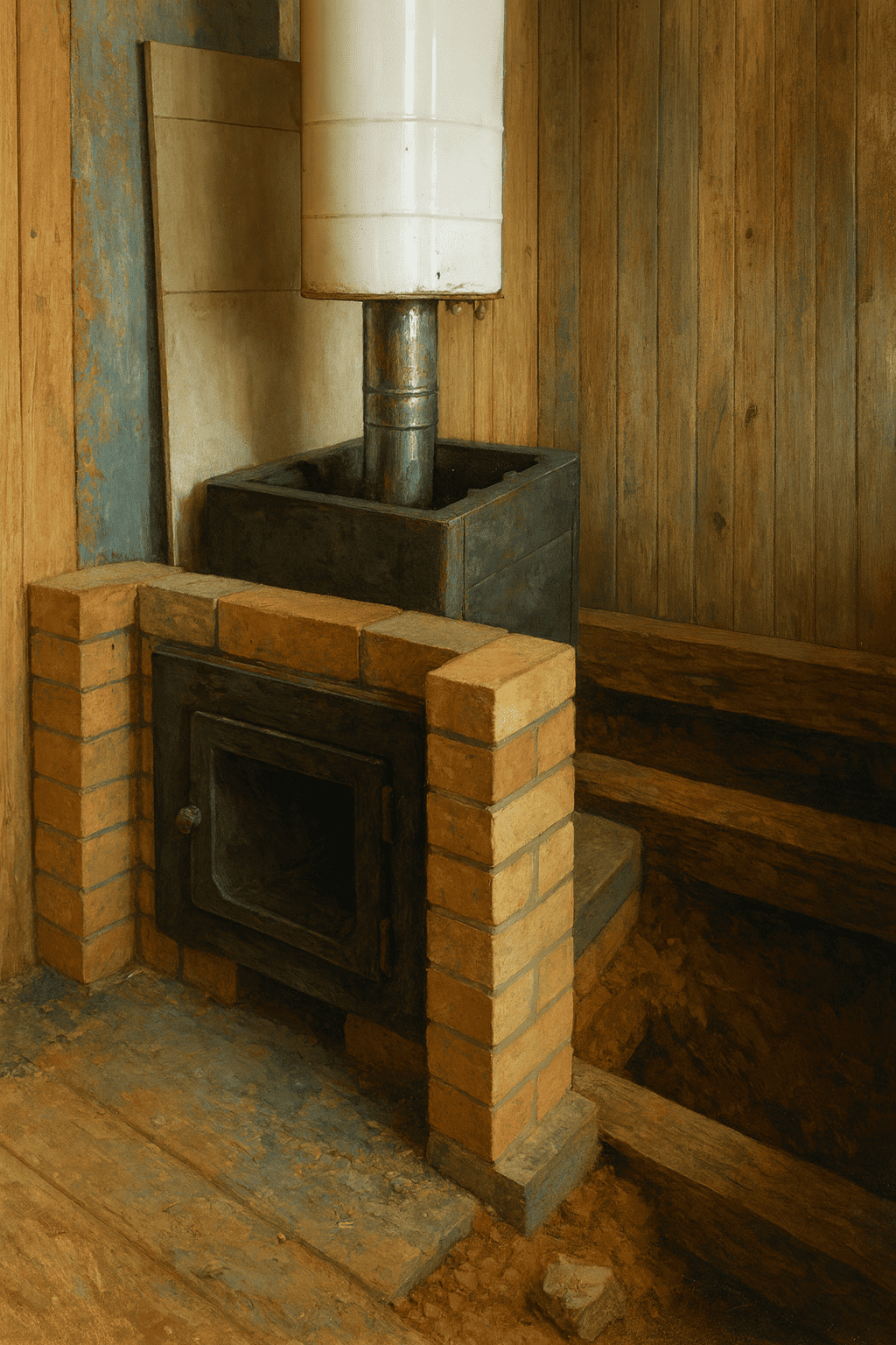 Установка дровяной банной печи вровень с полом Установка дровяной банной печи вровень с полом