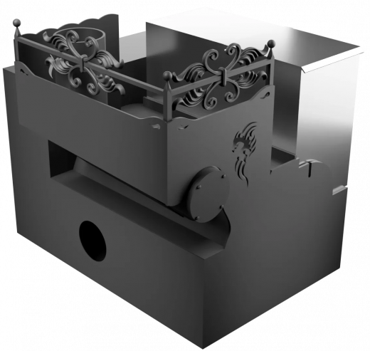 Печь Горыныч 3, каменка с правой стороны, малая дверь со стеклом, система воздушного отопления с порталом фото в Екатеринбурге