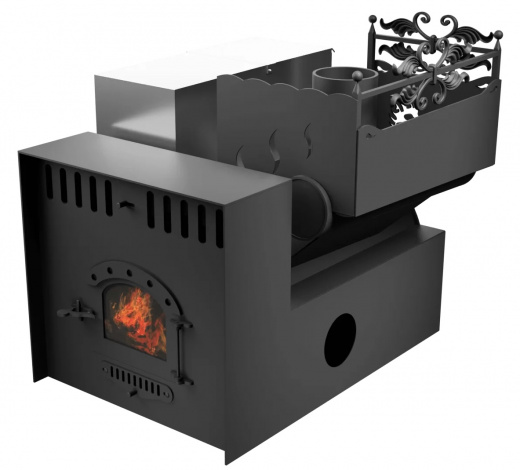 Печь Горыныч 3, каменка с правой стороны, малая дверь со стеклом, система воздушного отопления с порталом фото в Екатеринбурге