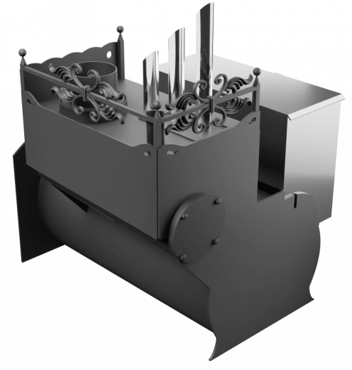 Печь Горыныч 3, каменка закрытая с парогенератором с правой стороны, большая дверь со стеклом фото в Екатеринбурге