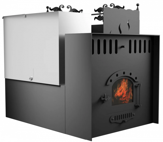 Печь Горыныч 3, каменка с правой стороны, малая дверь со стеклом, система воздушного отопления с порталом фото в Екатеринбурге