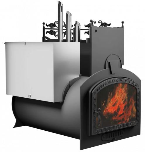 Печь Горыныч 3, каменка закрытая с парогенератором с правой стороны, большая дверь со стеклом фото в Екатеринбурге
