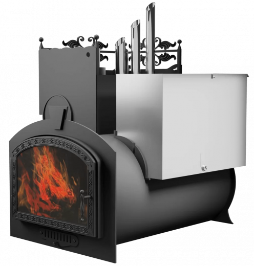 Печь Горыныч 3, каменка закрытая с парогенератором с левой стороны, большая дверь со стеклом фото в Екатеринбурге