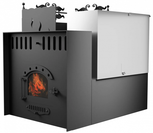 Печь Горыныч 3, каменка с левой стороны, малая дверь со стеклом, система воздушного отопления с порталом фото в Екатеринбурге