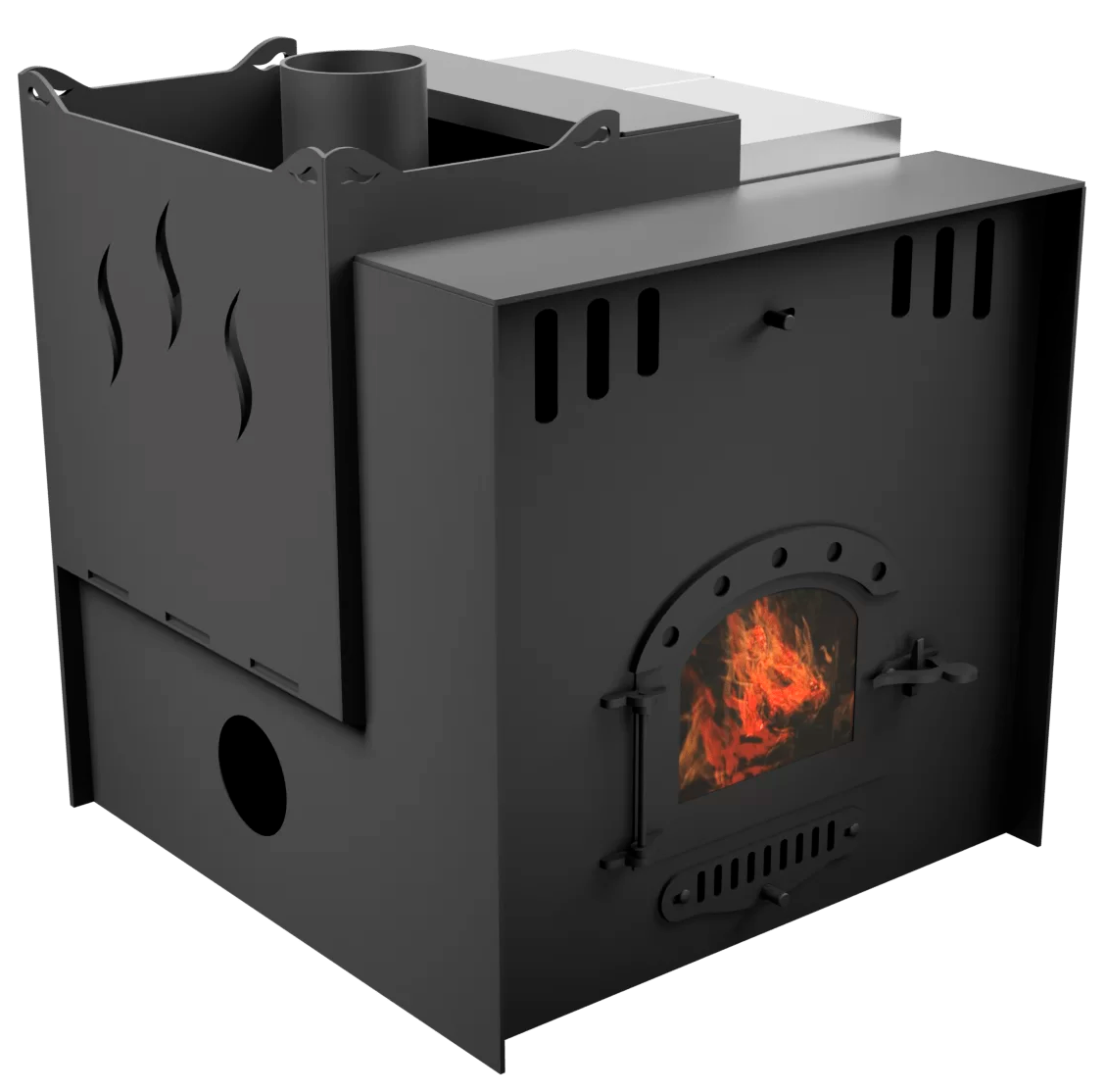 Печь Горыныч Мини, каменка с левой стороны, малое стекло, система воздушного отопления с порталом фото в Екатеринбурге Печь Горыныч Мини, каменка с левой стороны, малое стекло, система воздушного отопления с порталом фото в Екатеринбурге