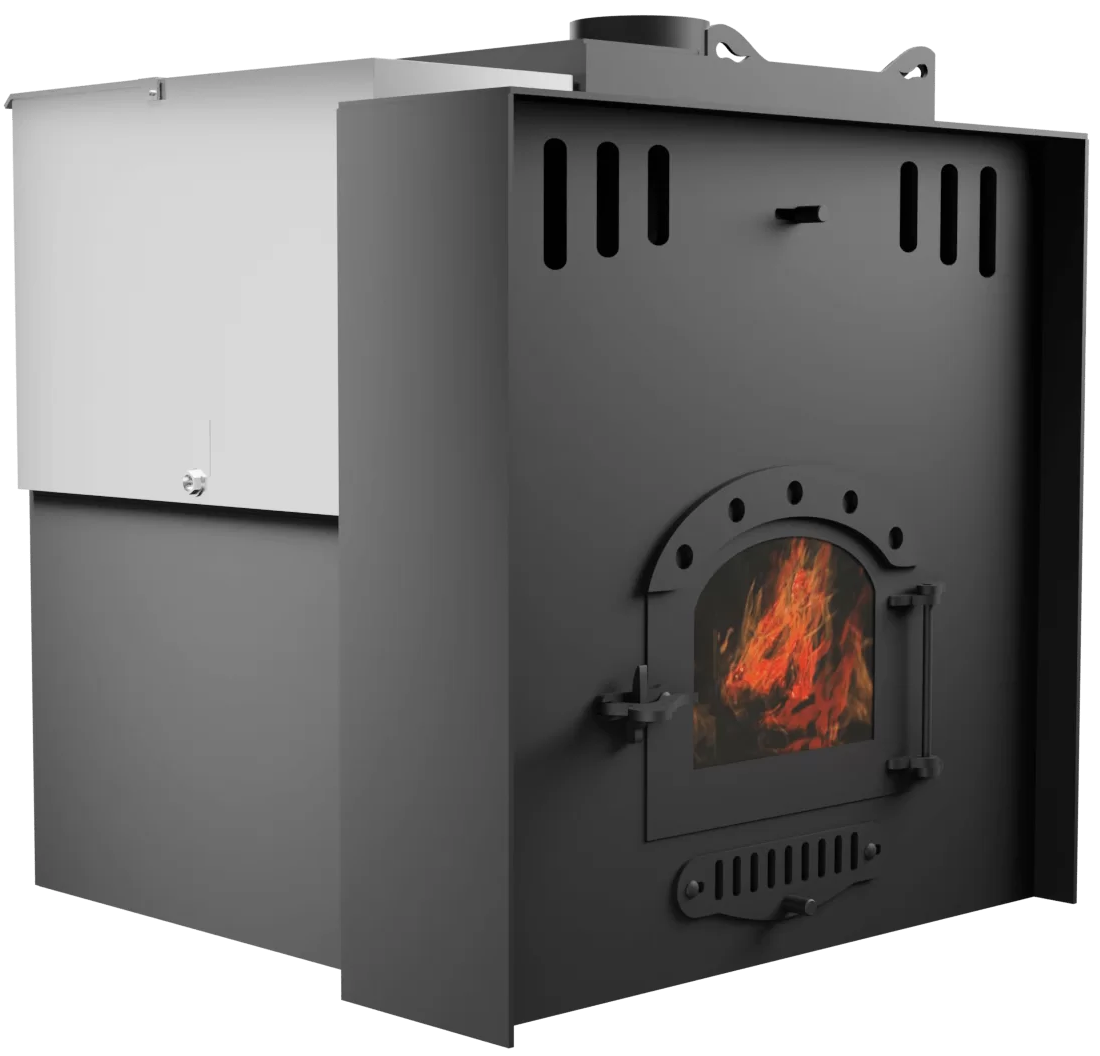 Печь Горыныч Мини, каменка с правой стороны, малое стекло, система воздушного отопления с порталом фото в Екатеринбурге Печь Горыныч Мини, каменка с правой стороны, малое стекло, система воздушного отопления с порталом фото в Екатеринбурге