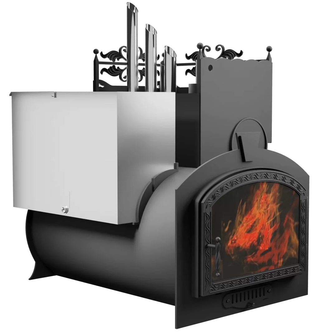 Печь Горыныч 3, каменка закрытая с парогенератором с правой стороны, большая дверь со стеклом фото в Екатеринбурге Печь Горыныч 3, каменка закрытая с парогенератором с правой стороны, большая дверь со стеклом фото в Екатеринбурге