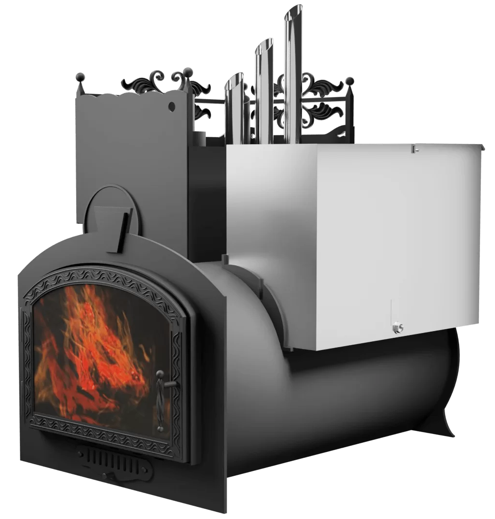 Печь Горыныч 3, каменка закрытая с парогенератором с левой стороны, большая дверь со стеклом фото в Екатеринбурге Печь Горыныч 3, каменка закрытая с парогенератором с левой стороны, большая дверь со стеклом фото в Екатеринбурге