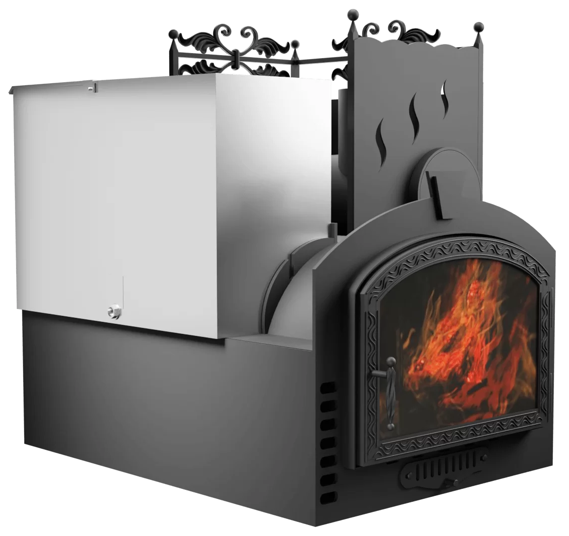 Печь Горыныч 3, каменка с правой стороны, большая дверь со стеклом, система воздушного отопления фото в Екатеринбурге Печь Горыныч 3, каменка с правой стороны, большая дверь со стеклом, система воздушного отопления фото в Екатеринбурге