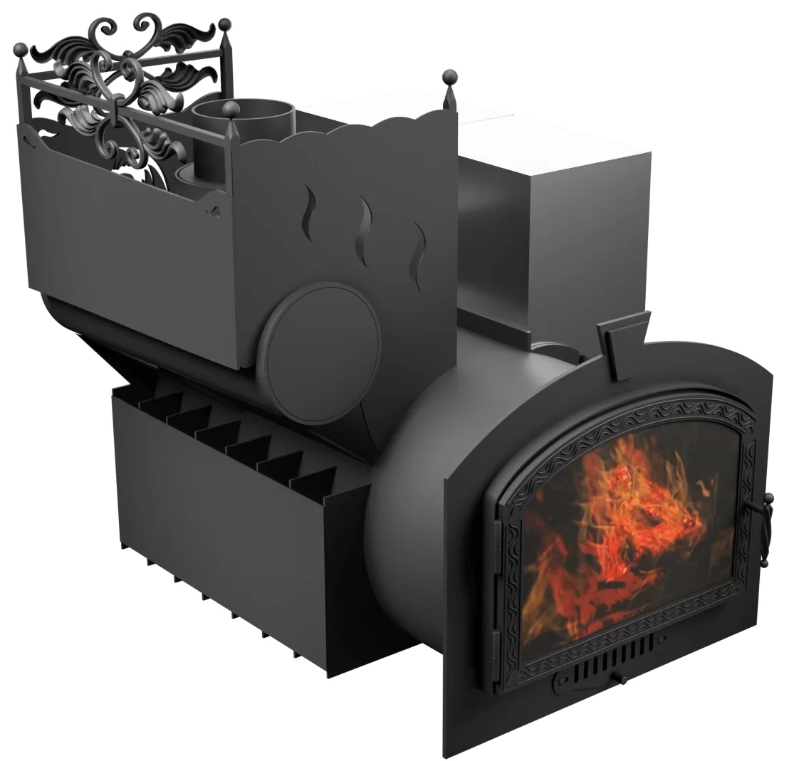 Печь Горыныч 3 с конвекцией, каменка с левой стороны, большая дверь со стеклом фото в Екатеринбурге Печь Горыныч 3 с конвекцией, каменка с левой стороны, большая дверь со стеклом фото в Екатеринбурге